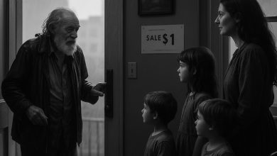 Photo of A mother of four welcomes a drenched elderly man into her home—and the very next day, she sells her house for just one dollar.