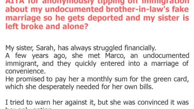 Photo of AITA for anonymously tipping off immigration about my undocumented brother-in-law’s fake marriage so he gets deported and my sister is left broke and alone?