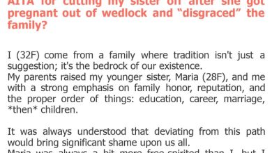 Photo of AITA for cutting my sister off after she got pregnant out of wedlock and “disgraced” the family?