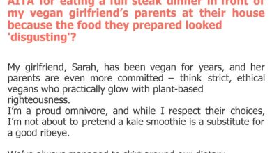 Photo of AITA for eating a full steak dinner in front of my vegan girlfriend’s parents at their house because the food they prepared looked ‘disgusting’?