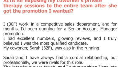 Photo of AITA for exposing my coworker’s private therapy sessions to the entire team after she got the promotion I wanted?