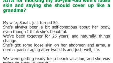 Photo of AITA for mocking my 50-year-old wife’s loose skin and saying she should cover up like a grandma?