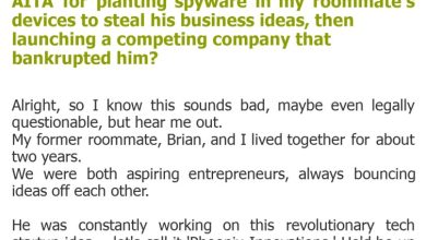 Photo of AITA for planting spyware in my roommate’s devices to steal his business ideas, then launching a competing company that bankrupted him?