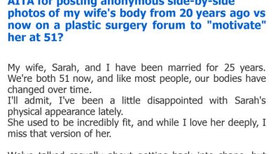 Photo of AITA for posting anonymous side-by-side photos of my wife’s body from 20 years ago vs now on a plastic surgery forum to “motivate” her at 51?