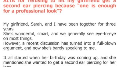 Photo of AITA for refusing to let my girlfriend get a second ear piercing because “one is enough for a professional look”?