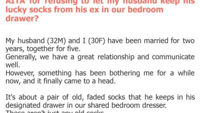 Photo of AITA for refusing to let my husband keep his lucky socks from his ex in our bedroom drawer?