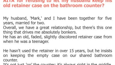 Photo of AITA for refusing to let my husband keep his old retainer case on the bathroom counter?