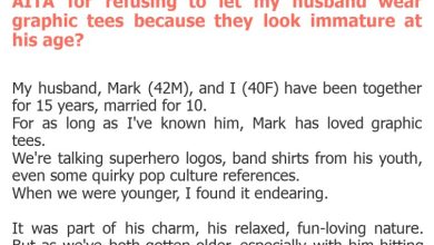 Photo of AITA for refusing to let my husband wear graphic tees because they look immature at his age?