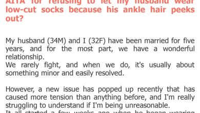 Photo of AITA for refusing to let my husband wear low-cut socks because his ankle hair peeks out?