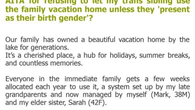 Photo of AITA for refusing to let my trans sibling use the family vacation home unless they ‘present as their birth gender’?