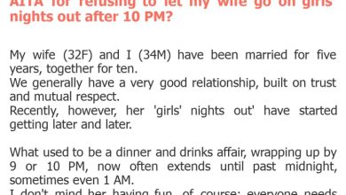 Photo of AITA for refusing to let my wife go on girls’ nights out after 10 PM?