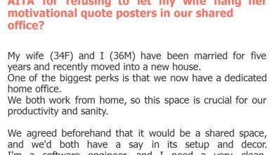 Photo of AITA for refusing to let my wife hang her motivational quote posters in our shared office?