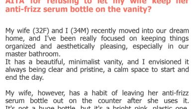 Photo of AITA for refusing to let my wife keep her anti-frizz serum bottle on the vanity?