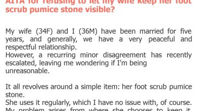 Photo of AITA for refusing to let my wife keep her foot scrub pumice stone visible?