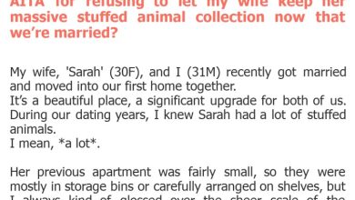 Photo of AITA for refusing to let my wife keep her massive stuffed animal collection now that we’re married?