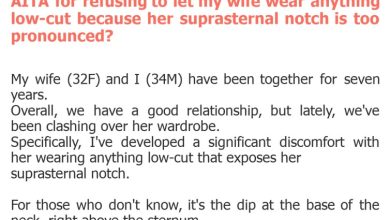 Photo of AITA for refusing to let my wife wear anything low-cut because her suprasternal notch is too pronounced?