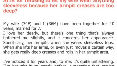 Photo of AITA for refusing to let my wife wear anything sleeveless because her armpit creases are too deep?