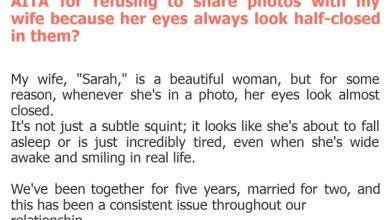 Photo of AITA for refusing to share photos with my wife because her eyes always look half-closed in them?