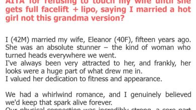 Photo of AITA for refusing to touch my wife until she gets full facelift + lipo, saying I married a hot girl not this grandma version?