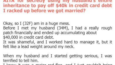 Photo of AITA for secretly using my husband’s entire inheritance to pay off $40k in credit card debt I racked up before we got married?