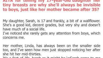 Photo of AITA for telling my 17-year-old daughter her tiny breasts are why she’ll always be invisible to boys, just like her mother became after 35?