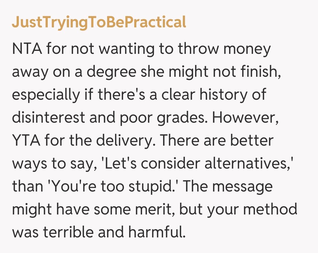 Comentariu de la JustTryingToBePractical