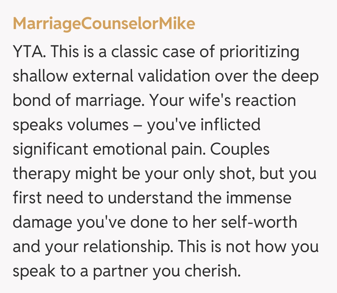 Comentariu de la MarriageCounselorMike