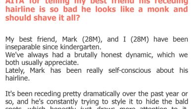 Photo of AITA for telling my best friend his receding hairline is so bad he looks like a monk and should shave it all?