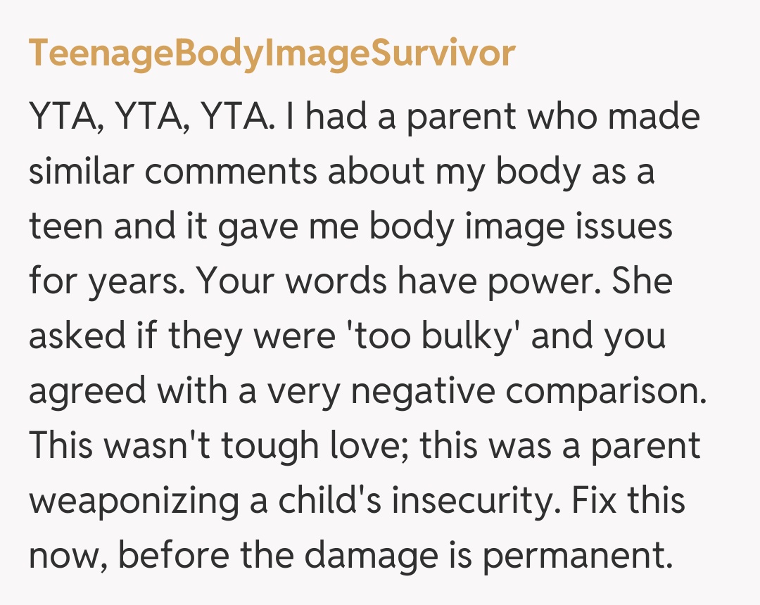 Comentariu de la TeenageBodyImageSurvivor
