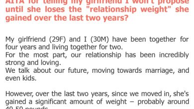 Photo of AITA for telling my girlfriend I won’t propose until she loses the “relationship weight” she gained over the last two years?