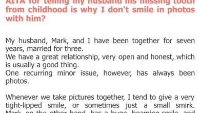 Photo of AITA for telling my husband his missing tooth from childhood is why I don’t smile in photos with him?