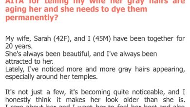 Photo of AITA for telling my wife her gray hairs are aging her and she needs to dye them permanently?
