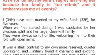 Photo of AITA for telling my wife I regret marrying her because her family is “too ethnic” and it embarrasses me at events?