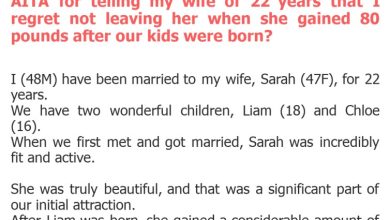 Photo of AITA for telling my wife of 22 years that I regret not leaving her when she gained 80 pounds after our kids were born?