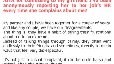 Photo of AITA for confessing to my girlfriend I’ve been anonymously reporting her to her job’s HR every time she complains about me?