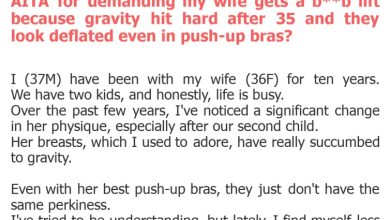 Photo of AITA for demanding my wife gets a b**b lift because gravity hit hard after 35 and they look deflated even in push-up bras?