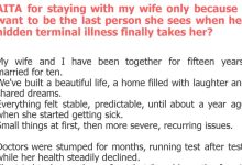 Photo of AITA for staying with my wife only because I want to be the last person she sees when her hidden terminal illness finally takes her?