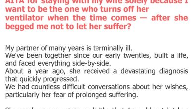 Photo of AITA for staying with my wife solely because I want to be the one who turns off her ventilator when the time comes — after she begged me not to let her suffer?