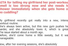 Photo of AITA for telling my girlfriend her post-workout smell is too strong now and she needs to shower immediately when she gets home or no cuddling?