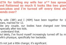 Photo of AITA for telling my wife her a** has spread and flattened so much it looks like two giant pancakes and I’m turned off every time she bends over?