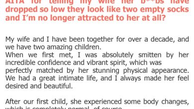 Photo of AITA for telling my wife her b**bs have dropped so low they look like two empty socks and I’m no longer attracted to her at all?