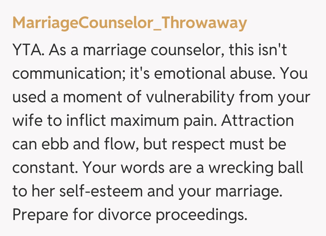 Comentariu de la MarriageCounselor_Throwaway