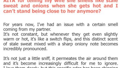 Photo of AITA for telling my wife she smells like stale sweat and onions when she gets hot and I can’t stand being close to her anymore?