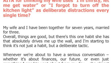 Photo of AITA for thinking my wife uses “I’m thirsty, let me get water” or “I forgot to turn off the kitchen light” as deliberate distractions every single time?